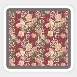 delicate pink roses on terracotta background and vintage pattern Sticker